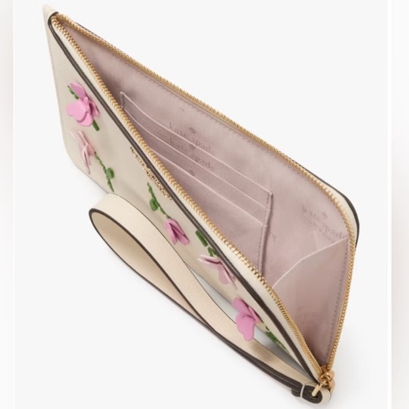 Kate Spade Cream Lucy Wristlet with Pink Floral 3D Accents - Picture 3 of 8